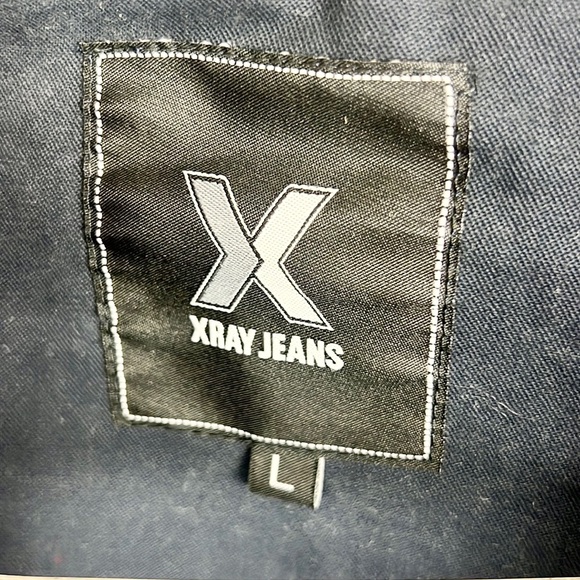 XRAY JEANS | 🧥Dark Navy Blue Brown Faux Leather Trim Multi-Pocket Jacket Coat - Picture 9 of 13